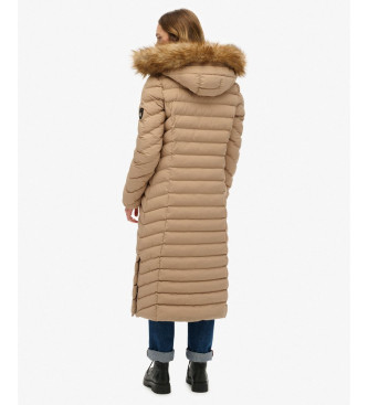 Superdry Fuji Faux Fur Hooded Longline Coat beige