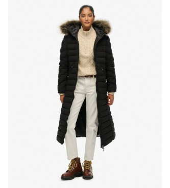 Superdry Fuji lange jas van imitatiebont zwart