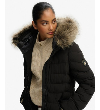 Superdry Fuji lange jas van imitatiebont zwart