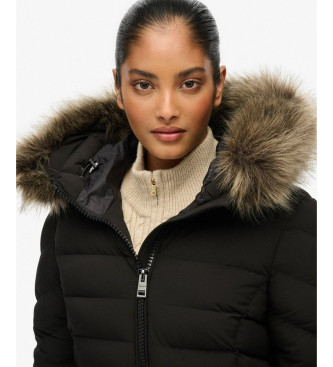 Superdry Fuji lange jas van imitatiebont zwart