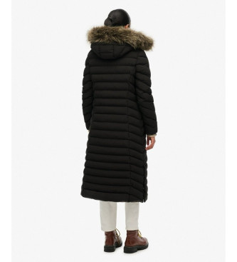 Superdry Fuji lange jas van imitatiebont zwart