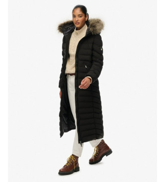Superdry Fuji lange jas van imitatiebont zwart