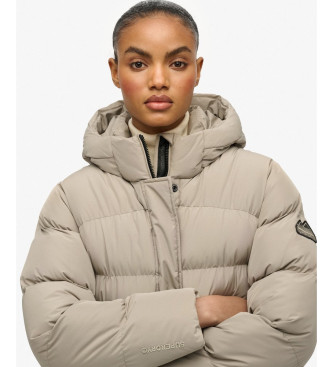 Superdry Sports Puffer Mid beige frakke med htte