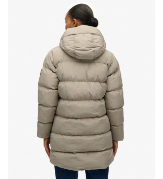 Superdry Sports Puffer Mid beige frakke med htte