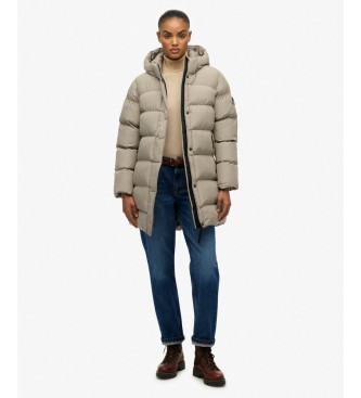 Superdry Sports Puffer Mid beige frakke med htte