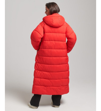 Superdry Długi pikowany płaszcz Cocoon czerwony