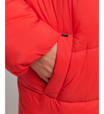 Superdry Długi pikowany płaszcz Cocoon czerwony