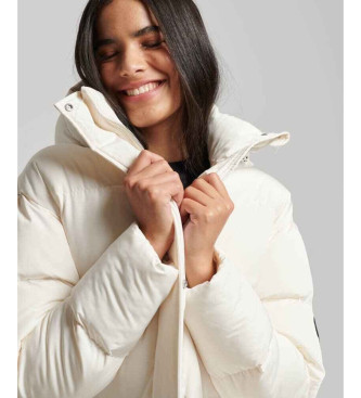 Superdry Długi pikowany biały płaszcz z kapturem
