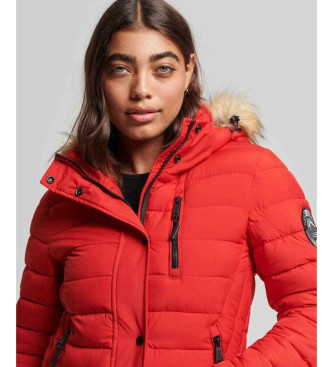 Superdry Long quilted hooded coat Fuji red