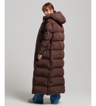 Superdry Long quilted brown hooded coat with hood