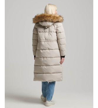 Superdry Everest beige quiltet lang frakke