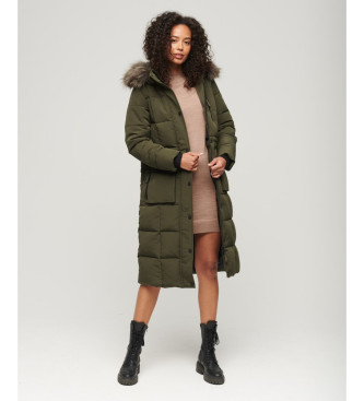 Superdry Faux fur long coat Everest green