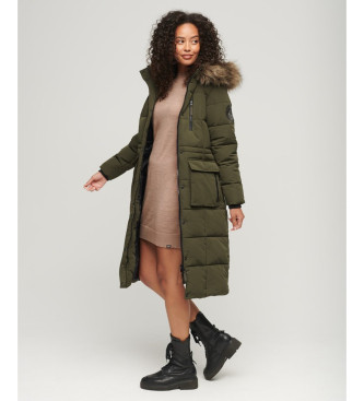 Superdry Faux fur long coat Everest green