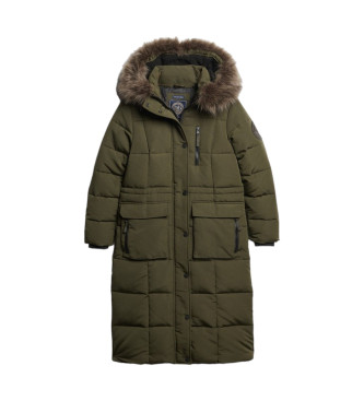 Superdry Faux fur long coat Everest green