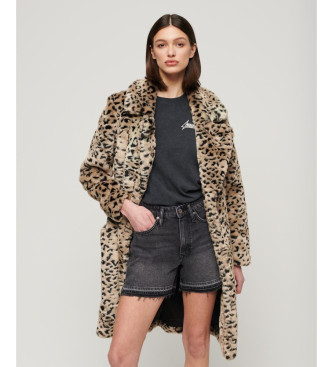 Superdry Vintage dolgo Faux krzno animalprint plašč