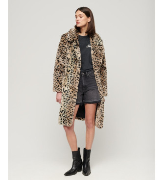 Superdry Abrigo Vintage Long Faux Fur animalprint