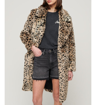 Superdry Langer Mantel aus Kunstpelz mit Tierprint im Vintage-Look