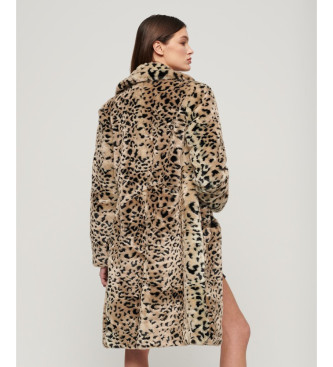 Superdry Cappotto vintage lungo con stampa animalier in pelliccia sintetica