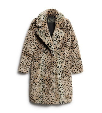 Superdry Cappotto vintage lungo con stampa animalier in pelliccia sintetica