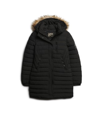 Superdry Fuji mid-length hooded quilted coat black