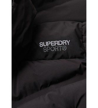 Superdry Długi pikowany płaszcz z czarnym kapturem