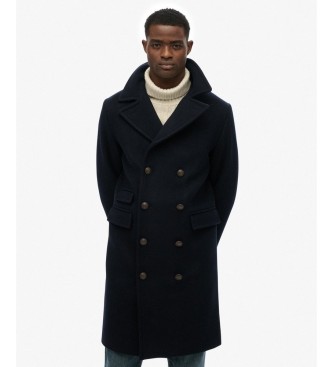 Superdry Merchant-jas van wolmix, lang, marineblauw