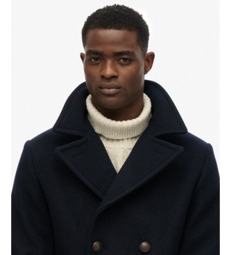 Superdry Merchant-jas van wolmix, lang, marineblauw