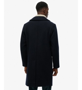 Superdry Merchant-jas van wolmix, lang, marineblauw