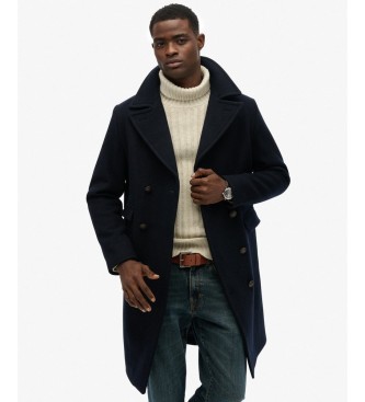 Superdry Merchant-jas van wolmix, lang, marineblauw