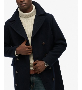 Superdry Merchant-jas van wolmix, lang, marineblauw
