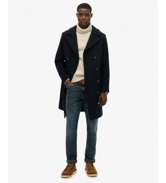 Superdry Merchant-jas van wolmix, lang, marineblauw