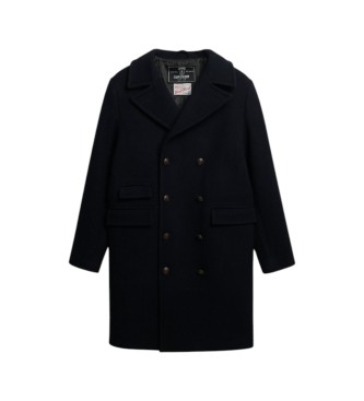 Superdry Merchant-jas van wolmix, lang, marineblauw