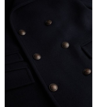 Superdry Merchant-jas van wolmix, lang, marineblauw