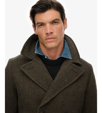 Superdry Merchant-jas van wolmix, lang, bruin