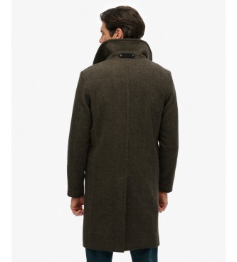 Superdry Merchant-jas van wolmix, lang, bruin