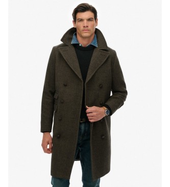 Superdry Merchant-jas van wolmix, lang, bruin