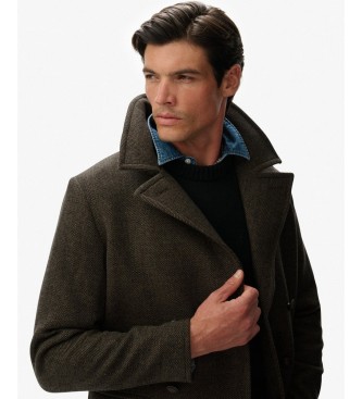 Superdry Merchant-jas van wolmix, lang, bruin