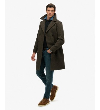 Superdry Merchant-jas van wolmix, lang, bruin
