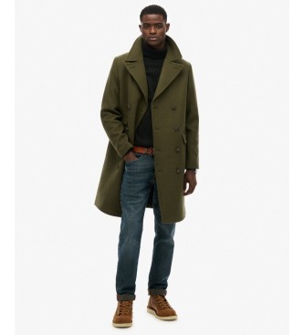 Superdry Merchant-jas van wolmix, lang, groen