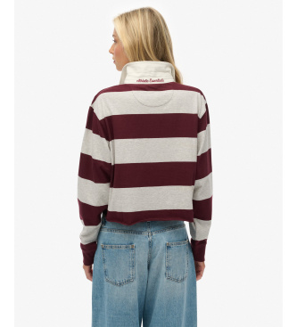 Superdry Polo Stripe Rugby gris, burdeos