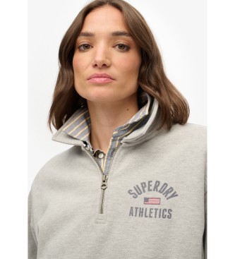 Superdry Camisola Athletic com colarinho e meio fecho, cinzenta
