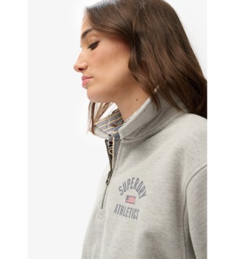 Superdry Camisola Athletic com colarinho e meio fecho, cinzenta