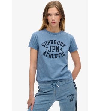 Superdry T-shirt with blue Athletic graphic  