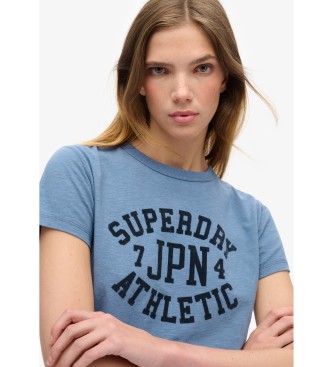 Superdry T-shirt with blue Athletic graphic  