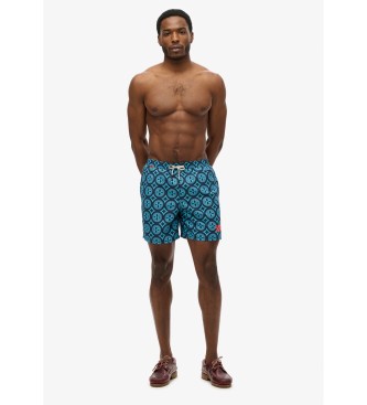 Superdry Badeanzug mit blauem Mosaikmuster