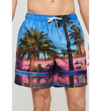 Superdry Photo print swimming costume in blue recycled material