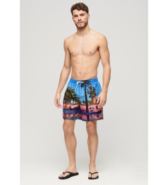 Superdry Photo print swimming costume in blue recycled material