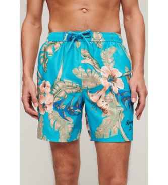 Superdry Blue Hawaiian print swim trunks