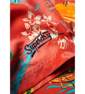 Superdry Plavalni kostum s havajskim tiskom rdeče barve