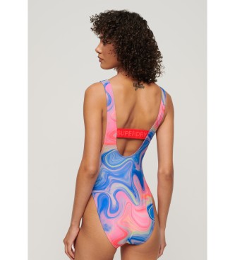 Superdry Bedruckter Badeanzug mit mehrfarbigem tiefem Rckenausschnitt